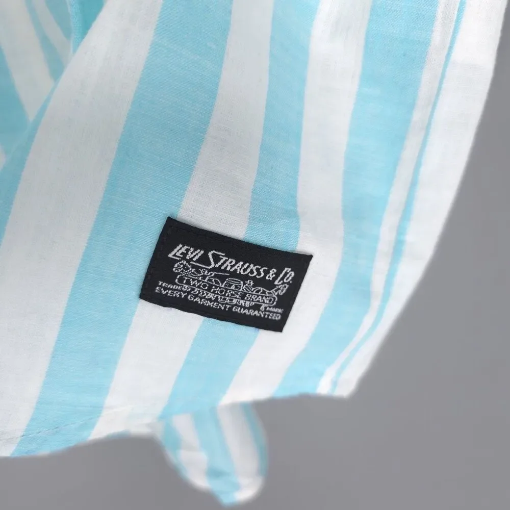 LEVI’S New Blue White Striped Button Shirt Two Horse Patch 100% Cotton Men LARGE